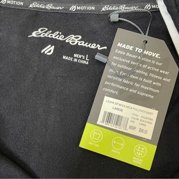 NEW Eddie Bauer Black Quarter Zip Mock Neck Pullover Shirt US L - Picture 4 of 7